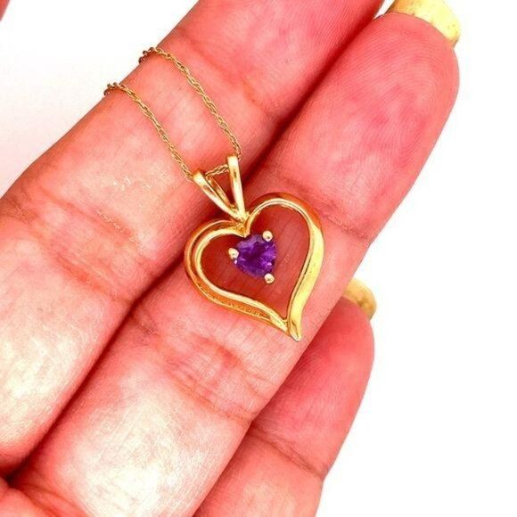 SOLD 14k Amethyst Heart Pendant Necklace - Picture 6 of 11